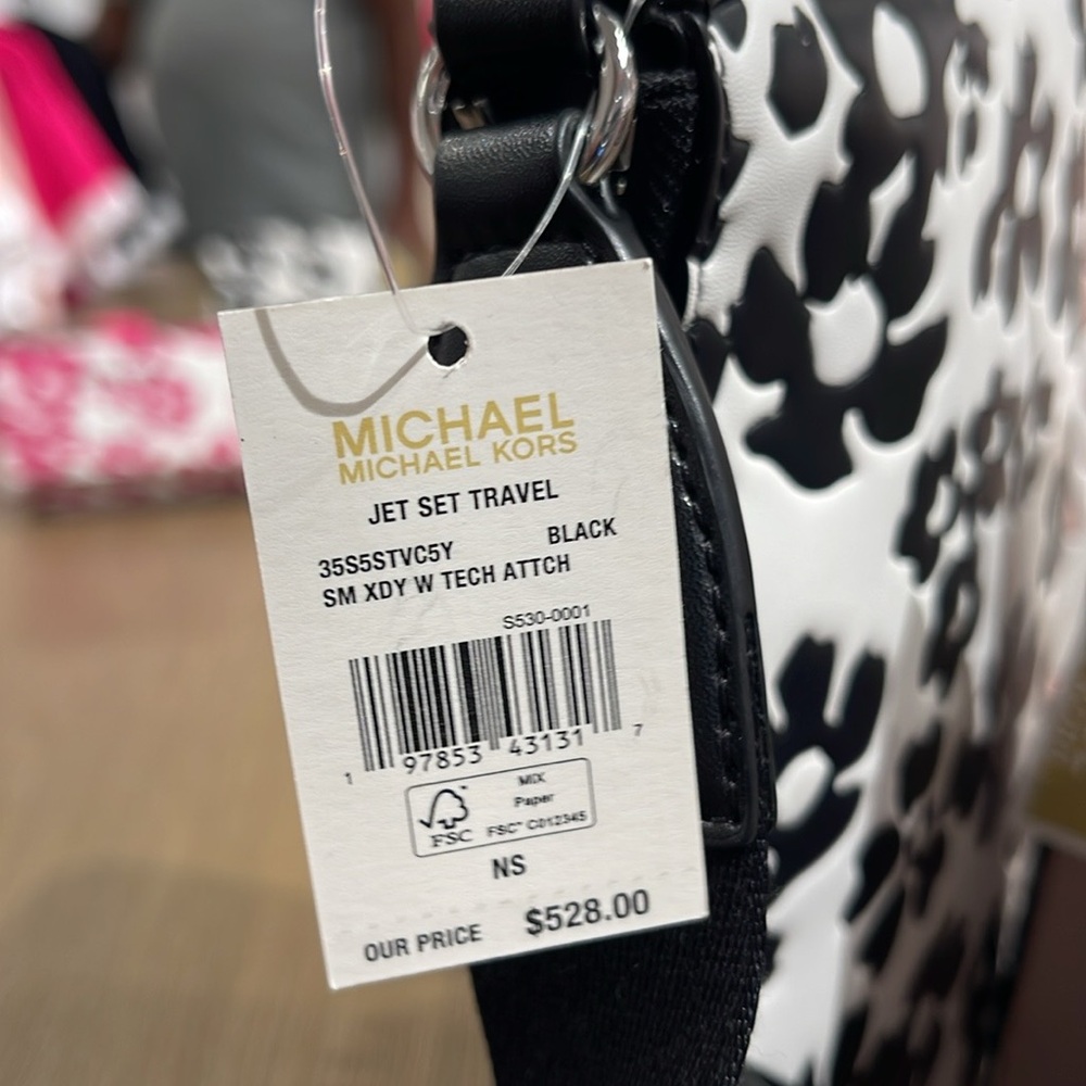 MICHAEL KORS Jet Set Sm Sequined Floral Print Crossbody w Case for Apple Airpods - Picture 11 of 16